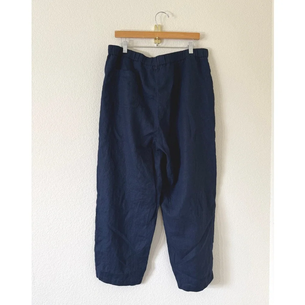 Quince Women's Blue 100% European Linen Wide Leg High Rise Pants XL Minimalist